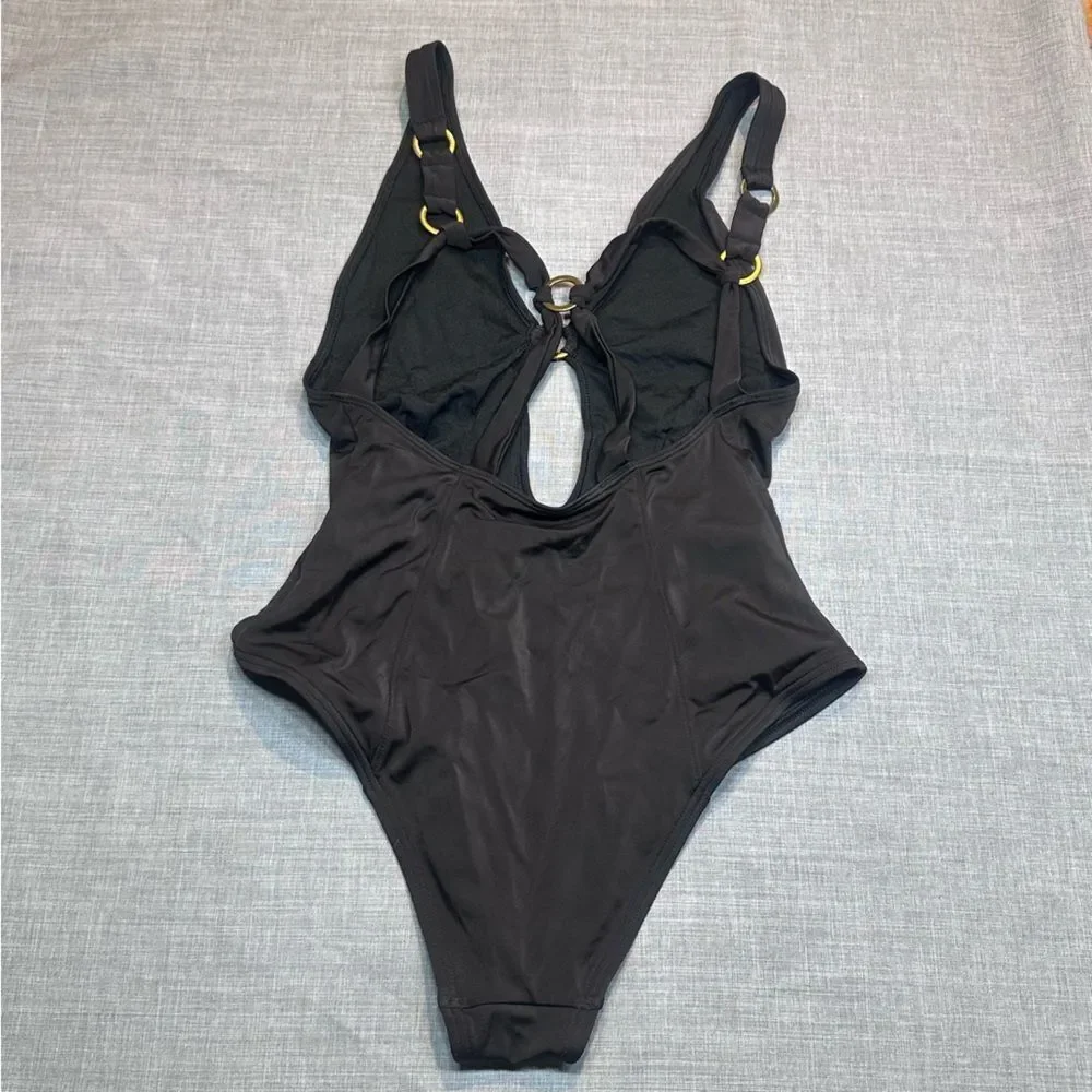 UO Under the Sun Strappy Ring The Alarm One-Piece Swimsuit in Brown Size S